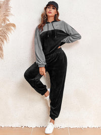 ZAFUL Womens 2 Piece Sweatsuit Outfits Velour Color Block Hoodies and Drawstring Pants Tracksuit Lounge Set with Pockets - 7DAY'S