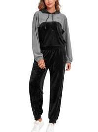 ZAFUL Womens 2 Piece Sweatsuit Outfits Velour Color Block Hoodies and Drawstring Pants Tracksuit Lounge Set with Pockets - 7DAY'S