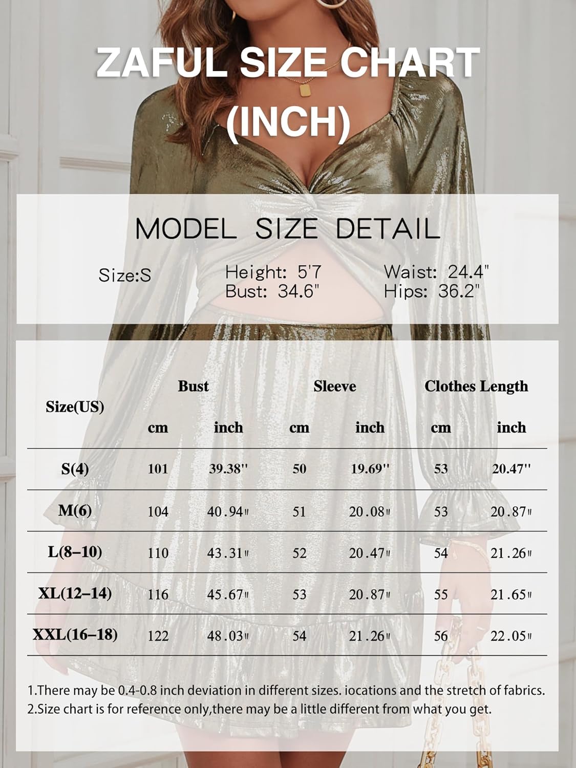 ZAFUL Women's 2023 Long Sleeve V Neck Mini Dress Smoked Back Glitter Christmas Cocktail Party Evening Dress with Ruffles Hem - 7DAY'S