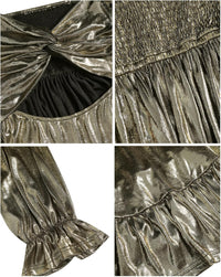 ZAFUL Women's 2023 Long Sleeve V Neck Mini Dress Smoked Back Glitter Christmas Cocktail Party Evening Dress with Ruffles Hem - 7DAY'S
