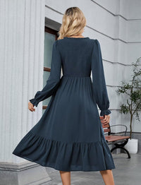 ZAFUL Womens 2025 Fall Square Neck Smocked Dresses Long Puff Sleeve Casual Flowy A Line Tiered Midi Dress - 7DAY'S