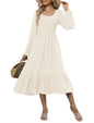 ZAFUL Womens 2025 Fall Square Neck Smocked Dresses Long Puff Sleeve Casual Flowy A Line Tiered Midi Dress - 7DAY'S