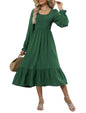 ZAFUL Womens 2025 Fall Square Neck Smocked Dresses Long Puff Sleeve Casual Flowy A Line Tiered Midi Dress - 7DAY'S