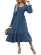 ZAFUL Womens 2025 Fall Square Neck Smocked Dresses Long Puff Sleeve Casual Flowy A Line Tiered Midi Dress - 7DAY'S
