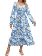 ZAFUL Women's 2025 Long Sleeve Square Neck Fall Boho Floral Midi Dress High Waist Flowy A Line Tiered Wedding Guest Dresses - 7DAY'S