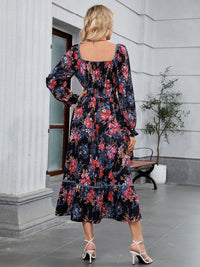 ZAFUL Women's 2025 Long Sleeve Square Neck Fall Boho Floral Midi Dress High Waist Flowy A Line Tiered Wedding Guest Dresses - 7DAY'S