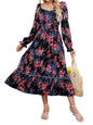 ZAFUL Women's 2025 Long Sleeve Square Neck Fall Boho Floral Midi Dress High Waist Flowy A Line Tiered Wedding Guest Dresses - 7DAY'S