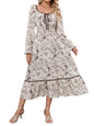 ZAFUL Women's 2025 Long Sleeve Square Neck Fall Boho Floral Midi Dress High Waist Flowy A Line Tiered Wedding Guest Dresses - 7DAY'S