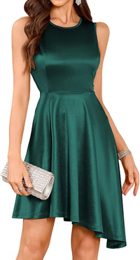 ZAFUL Women's 2025 Sleeveless Satin Cocktail Mini Dress Flowy A Line Short Formal Dresses Wedding Silky Party High Low Dress - 7DAY'S