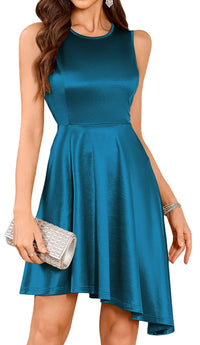 ZAFUL Women's 2025 Sleeveless Satin Cocktail Mini Dress Flowy A Line Short Formal Dresses Wedding Silky Party High Low Dress - 7DAY'S