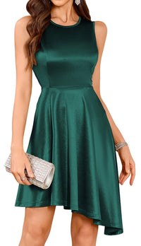 ZAFUL Women's 2025 Sleeveless Satin Cocktail Mini Dress Flowy A Line Short Formal Dresses Wedding Silky Party High Low Dress - 7DAY'S