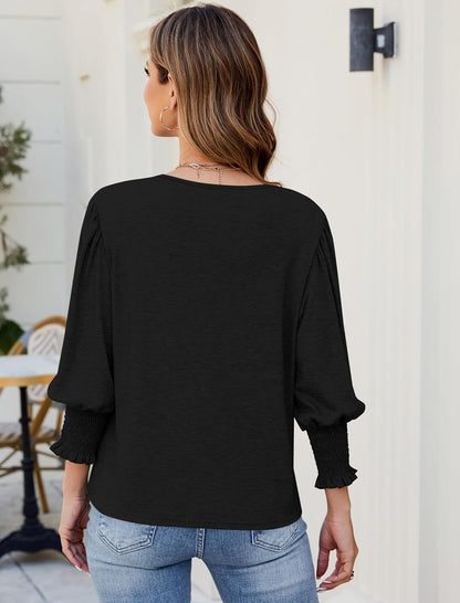 ZAFUL Womens 3/4 Long Sleeve Tunic Tops Spring Fashion Dressy Casual Blouses Trendy Outfits - 7DAY'S