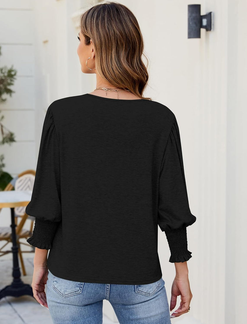 ZAFUL Womens 3/4 Long Sleeve Tunic Tops Spring Fashion Dressy Casual Blouses Trendy Outfits - 7DAY'S