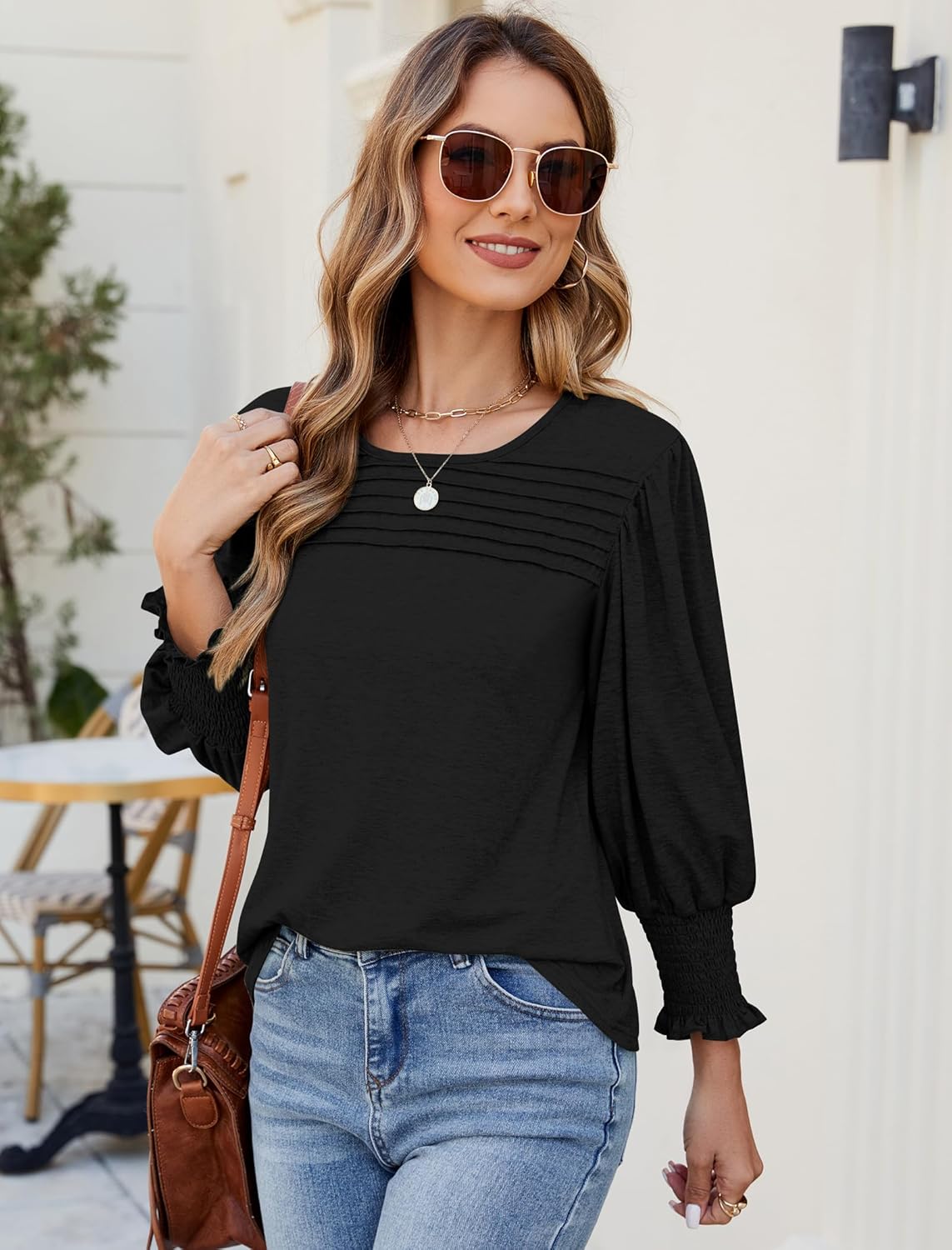 ZAFUL Womens 3/4 Long Sleeve Tunic Tops Spring Fashion Dressy Casual Blouses Trendy Outfits - 7DAY'S