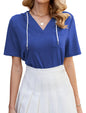 ZAFUL Womens Basic Casual V Neck Hoodie Tunic with Pocket Cotton Cuffed Short Sleeve Work Tops Blouses Shirts - 7DAY'S