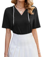 ZAFUL Womens Basic Casual V Neck Hoodie Tunic with Pocket Cotton Cuffed Short Sleeve Work Tops Blouses Shirts - 7DAY'S