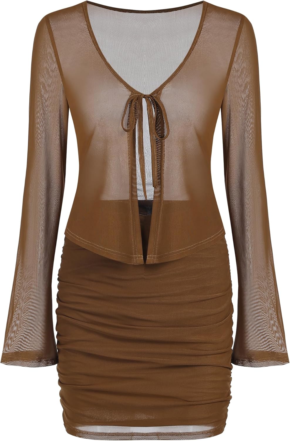 ZAFUL Women's Bell Sleeve Short Chiffon Cardigan Sheer Shrug 2 Piece Outfit Sets for Srping Summer - 7DAY'S