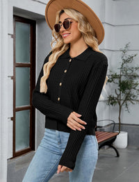 ZAFUL Womens Cable Knit Cardigan Sweater Casual Long Sleeve Open Front Button Down Cardigan Lapel Neck Cropped Sweater - 7DAY'S