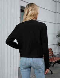 ZAFUL Womens Cable Knit Cardigan Sweater Casual Long Sleeve Open Front Button Down Cardigan Lapel Neck Cropped Sweater - 7DAY'S