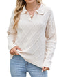 ZAFUL Womens Cable Knit Sweater Classic Lapel Collar Sweater Tops Ladies Soft Fit Casual Chunky Long Sleeve Pullover Sweaters - 7DAY'S