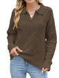 ZAFUL Womens Cable Knit Sweater Classic Lapel Collar Sweater Tops Ladies Soft Fit Casual Chunky Long Sleeve Pullover Sweaters - 7DAY'S