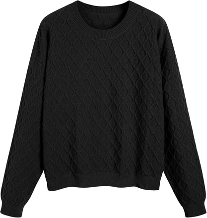 ZAFUL Women's Cable Knit Sweaters Trendy Fall Crewneck Long Sleeve Casual Loose Jumper Pullover Oversized Sweater Tops 2025 - 7DAY'S