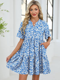 ZAFUL Women's Casual Dresses Floral Short Sleeves Mini Sundresses Blue Bohemian Beach Resort Wear Aline Flowy Dress with Pockets S - 7DAY'S