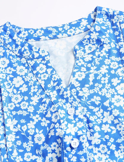ZAFUL Women's Casual Dresses Floral Short Sleeves Mini Sundresses Blue Bohemian Beach Resort Wear Aline Flowy Dress with Pockets S - 7DAY'S