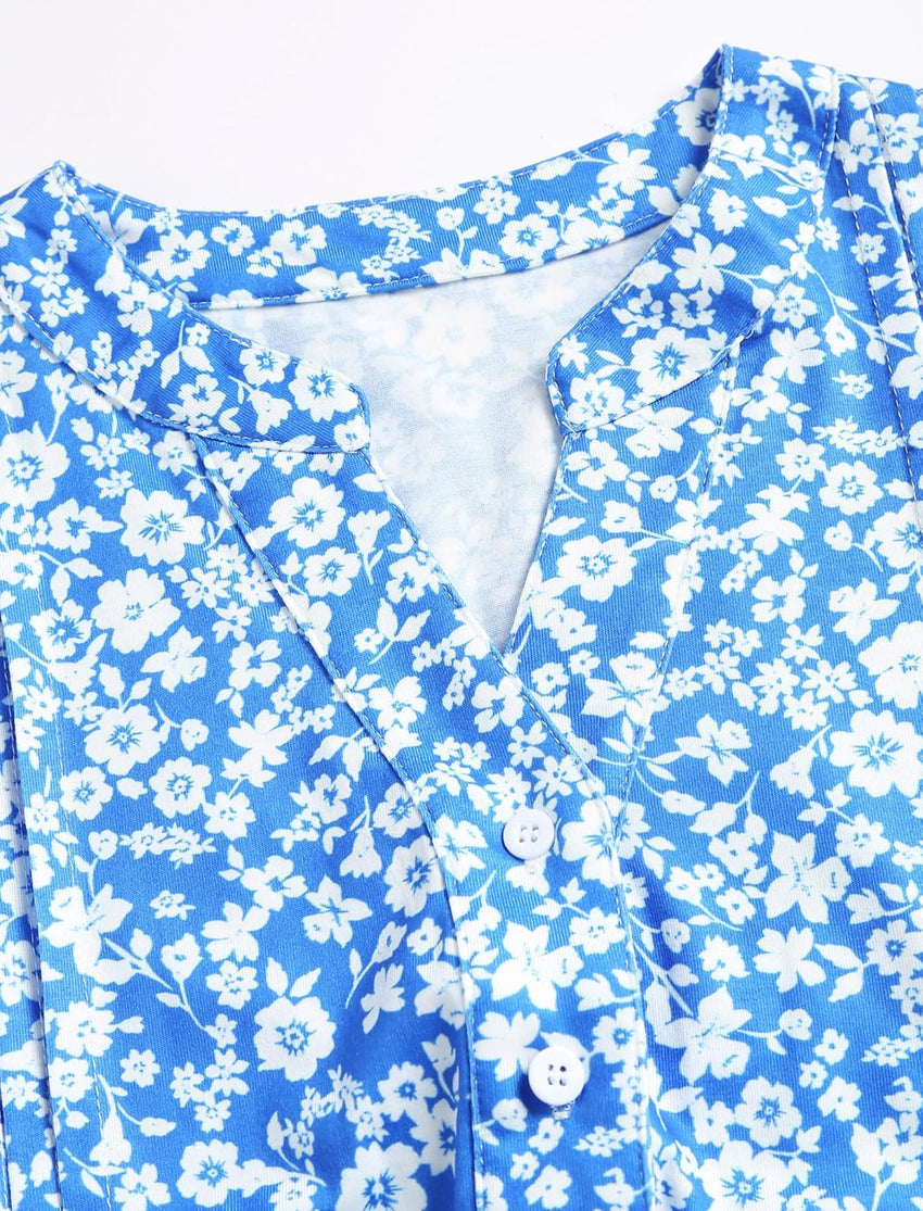 ZAFUL Women's Casual Dresses Floral Short Sleeves Mini Sundresses Blue Bohemian Beach Resort Wear Aline Flowy Dress with Pockets S - 7DAY'S