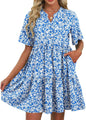 ZAFUL Women's Casual Dresses Floral Short Sleeves Mini Sundresses Blue Bohemian Beach Resort Wear Aline Flowy Dress with Pockets S - 7DAY'S