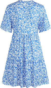 ZAFUL Women's Casual Dresses Floral Short Sleeves Mini Sundresses Blue Bohemian Beach Resort Wear Aline Flowy Dress with Pockets S - 7DAY'S