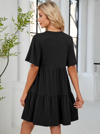 ZAFUL Women's Casual Dresses V Neck Short Sleeves Mini Sundresses Teens Black Flowy Work Funeral A - Line Skater Dress with Pockets S - 7DAY'S