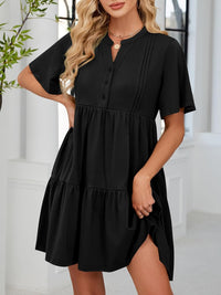 ZAFUL Women's Casual Dresses V Neck Short Sleeves Mini Sundresses Teens Black Flowy Work Funeral A - Line Skater Dress with Pockets S - 7DAY'S