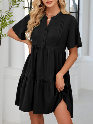 ZAFUL Women's Casual Dresses V Neck Short Sleeves Mini Sundresses Teens Black Flowy Work Funeral A - Line Skater Dress with Pockets S - 7DAY'S