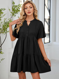 ZAFUL Women's Casual Dresses V Neck Short Sleeves Mini Sundresses Teens Black Flowy Work Funeral A - Line Skater Dress with Pockets S - 7DAY'S