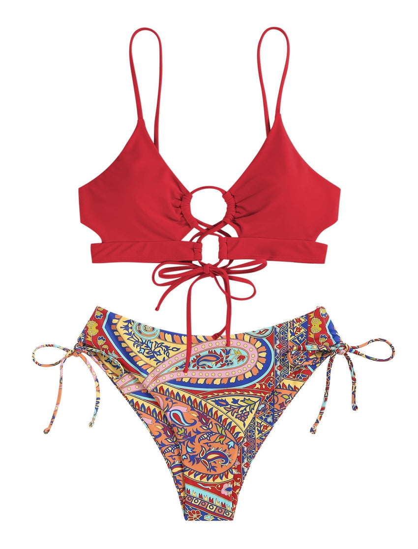 ZAFUL Women's Cheeky Bikini Set 2 Piece Sexy String High Cut Swimsuits Lace Up Tie Side Bathing Suits 2025 - 7DAY'S