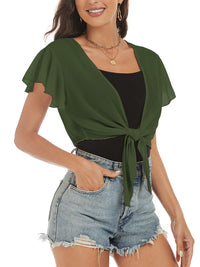 ZAFUL Women's Chiffon Cropped Bolero Sheer Shrugs for Dress Short Sleeve Tie Front Cardigan - 7DAY'S