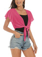 ZAFUL Women's Chiffon Cropped Bolero Sheer Shrugs for Dress Short Sleeve Tie Front Cardigan - 7DAY'S