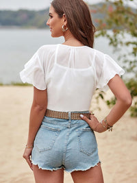 ZAFUL Women's Chiffon Cropped Bolero Sheer Shrugs for Dress Short Sleeve Tie Front Cardigan - 7DAY'S