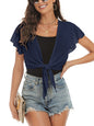 ZAFUL Women's Chiffon Cropped Bolero Sheer Shrugs for Dress Short Sleeve Tie Front Cardigan - 7DAY'S