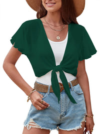 ZAFUL Women's Chiffon Cropped Bolero Sheer Shrugs for Dress Short Sleeve Tie Front Cardigan - 7DAY'S