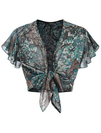 ZAFUL Women's Chiffon Cropped Bolero Sheer Shrugs for Dress Short Sleeve Tie Front Cardigan - 7DAY'S