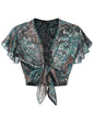 ZAFUL Women's Chiffon Cropped Bolero Sheer Shrugs for Dress Short Sleeve Tie Front Cardigan - 7DAY'S