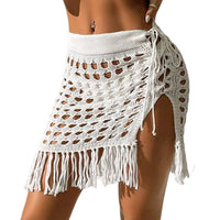 ZAFUL Women's Crochet Bikini Cover Up Skirt Tassel Knit Mini Beach Drawstring Side Swimsuit - 7DAY'S