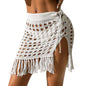 ZAFUL Women's Crochet Bikini Cover Up Skirt Tassel Knit Mini Beach Drawstring Side Swimsuit - 7DAY'S