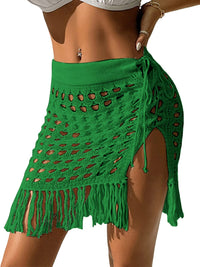 ZAFUL Women's Crochet Bikini Cover Up Skirt Tassel Knit Mini Beach Drawstring Side Swimsuit - 7DAY'S