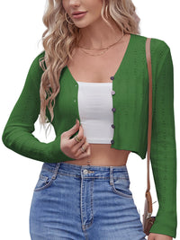 ZAFUL Women's Cropped Bolero Long Sleeve Knit Cardigan V Neck Button Down Shurg for Dress - 7DAY'S