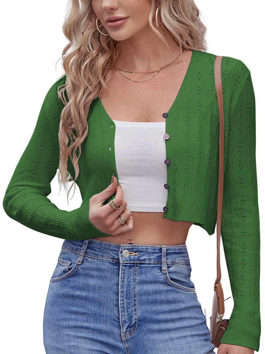 ZAFUL Women's Cropped Bolero Long Sleeve Knit Cardigan V Neck Button Down Shurg for Dress - 7DAY'S
