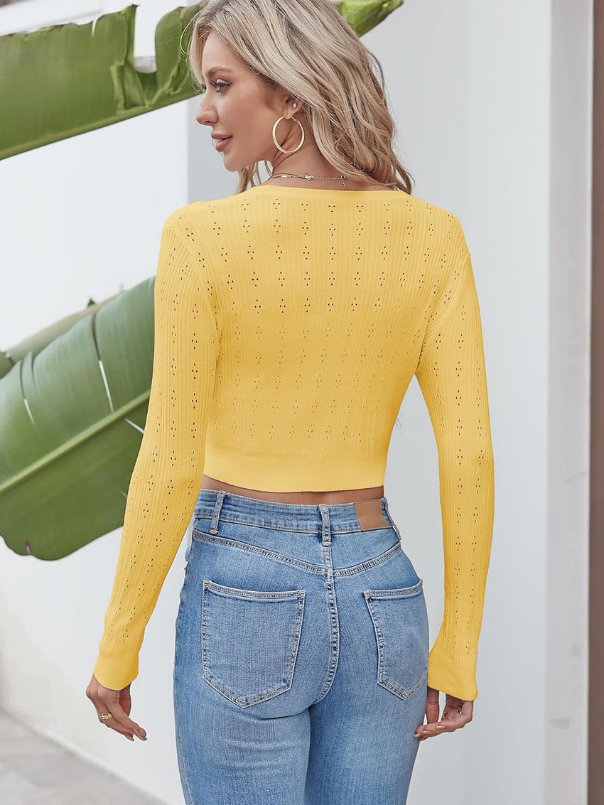 ZAFUL Women's Cropped Bolero Long Sleeve Knit Cardigan V Neck Button Down Shurg for Dress - 7DAY'S