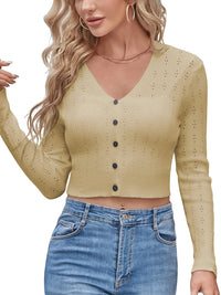 ZAFUL Women's Cropped Bolero Long Sleeve Knit Cardigan V Neck Button Down Shurg for Dress - 7DAY'S